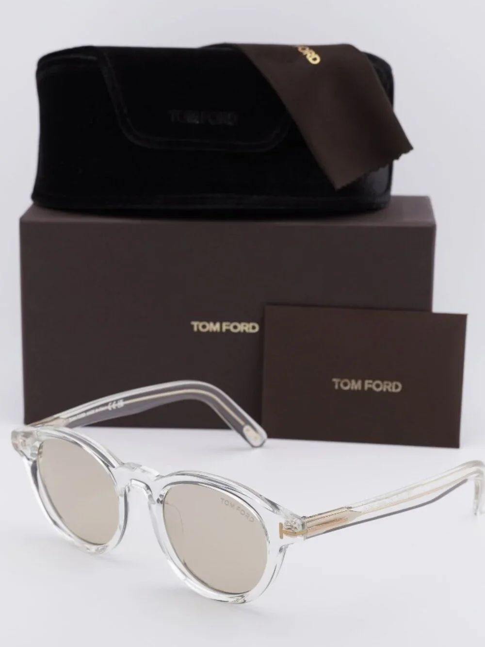 Tom Ford FT1123-D 26E Round Sunglasses - Crystal / Brown